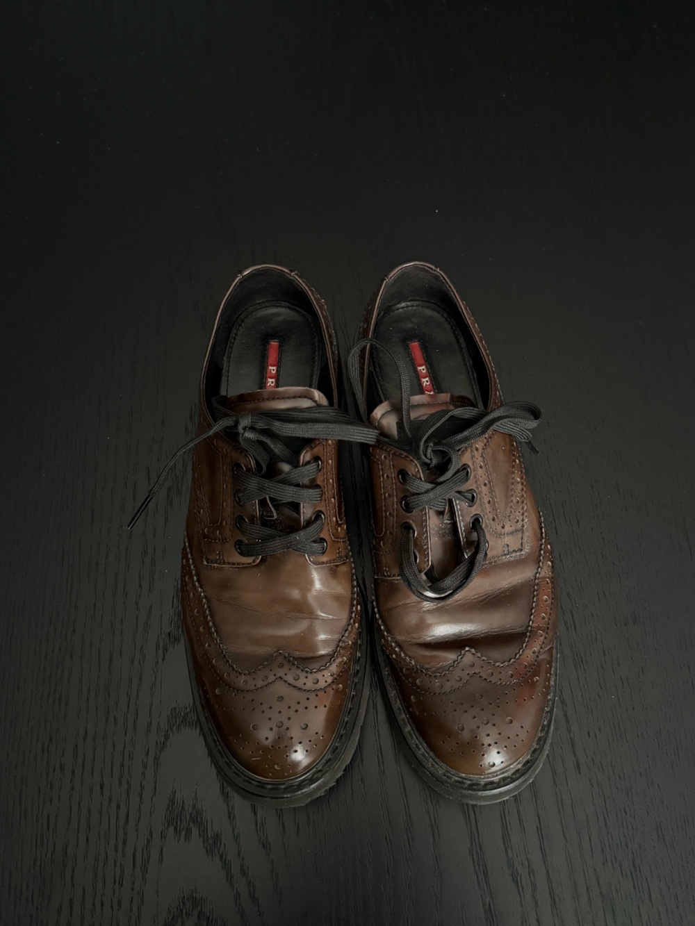 Prada Sport Brown Leather Brogue-Derby Shoes